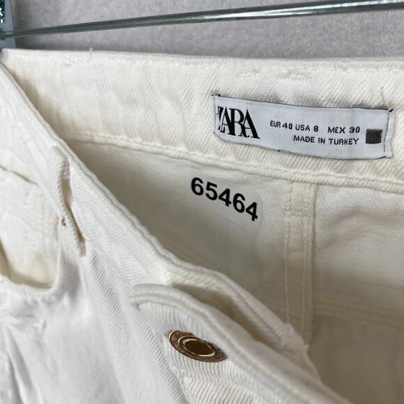 ZARA Jeans Womens 8 Mom High Waist Wide Leg Distressed 5 Pocket Denim White - Picture 11 of 11
